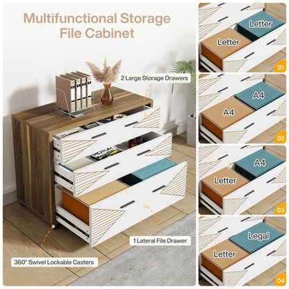 L Shaped Computer Desk with Storage Cabinet and Drawers