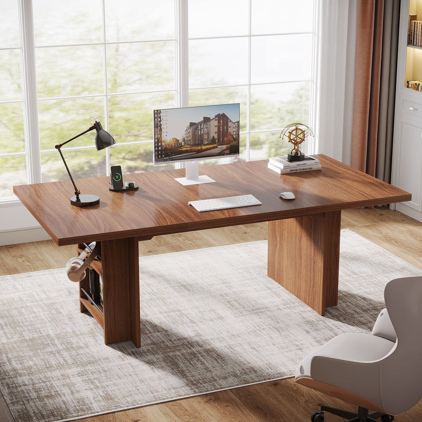 Large Wood Computer Writing Table with Storage