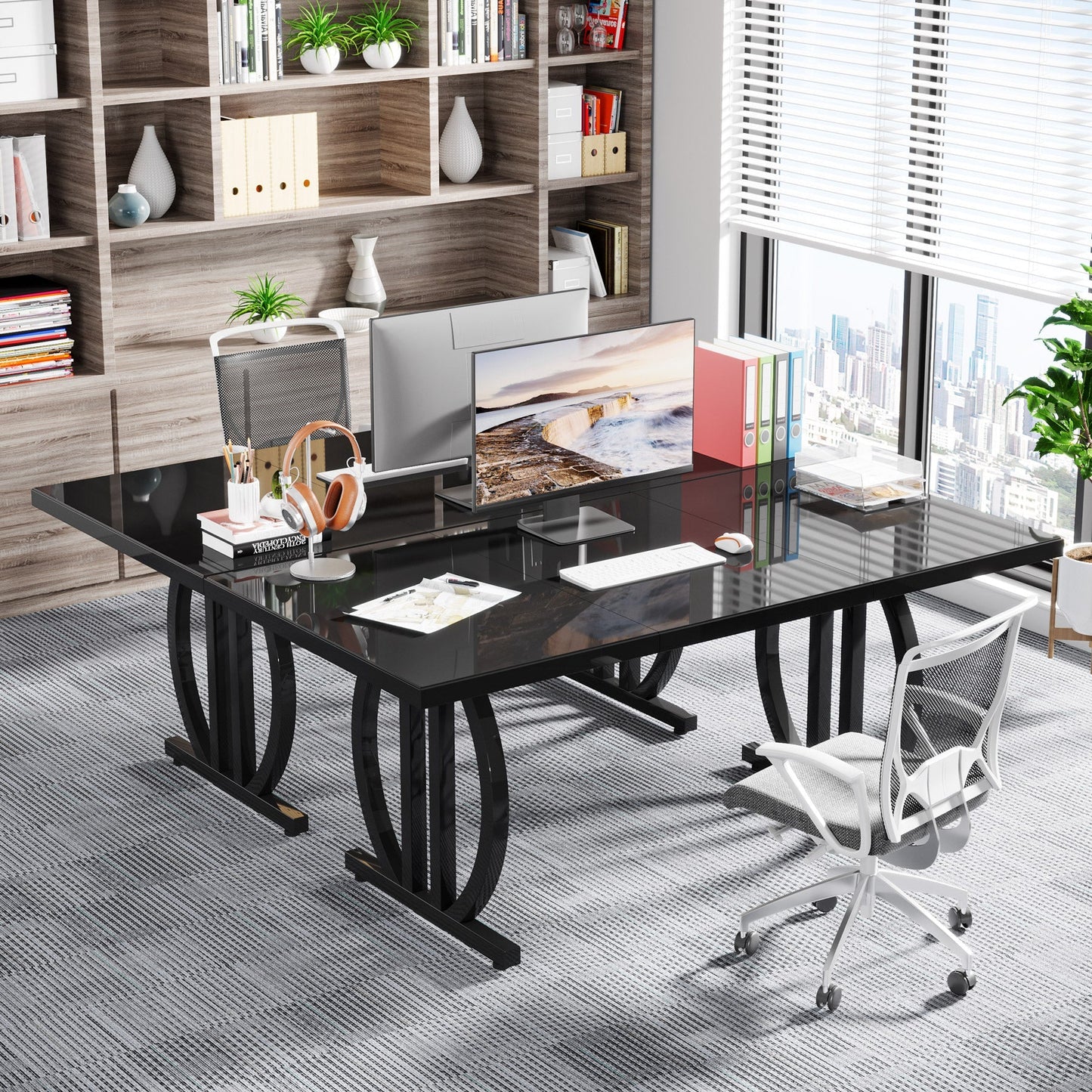 Modern Computer Desk with Metal Geometric Base