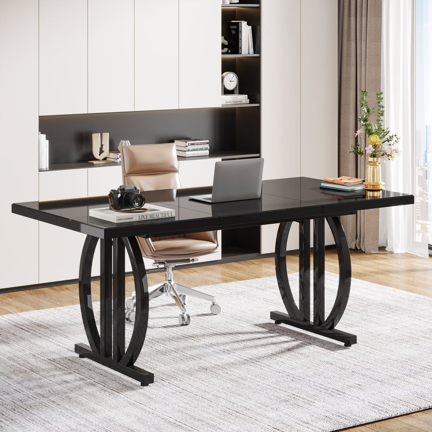 Modern Computer Desk with Metal Geometric Base