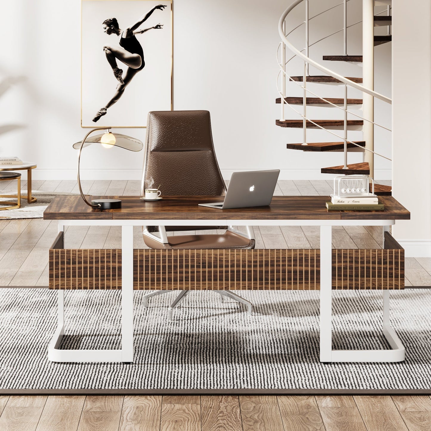 Modern Computer Desk with Under-Desk Shelf