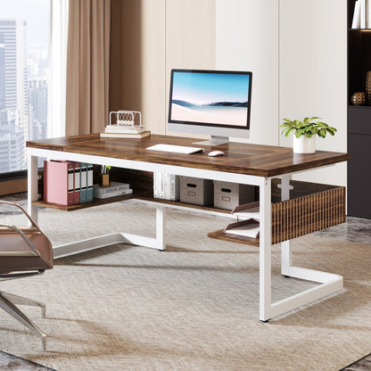 Modern Computer Desk with Under-Desk Shelf