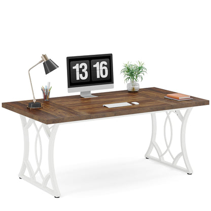 Industrial Computer Desk with Wooden Tabletop