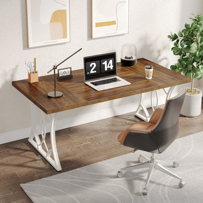 Industrial Computer Desk with Wooden Tabletop