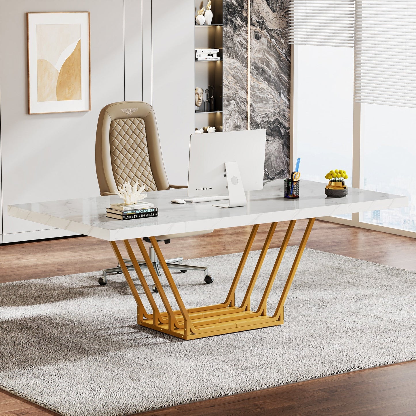 Modern Computer Desk with Metal Frame