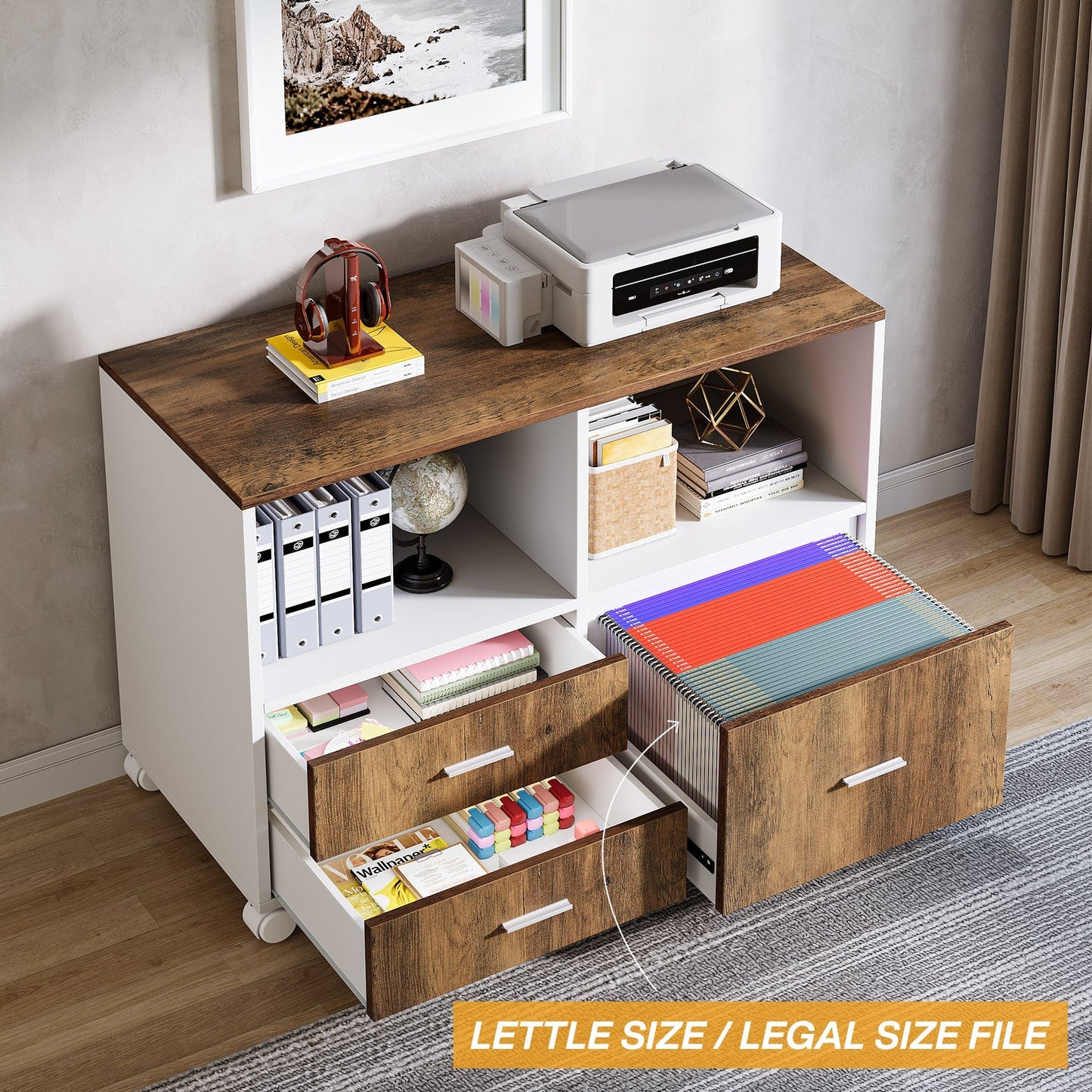 63" L-Shaped Desk, Modern Executive Computer Desk with 39" Mobile File Cabinet