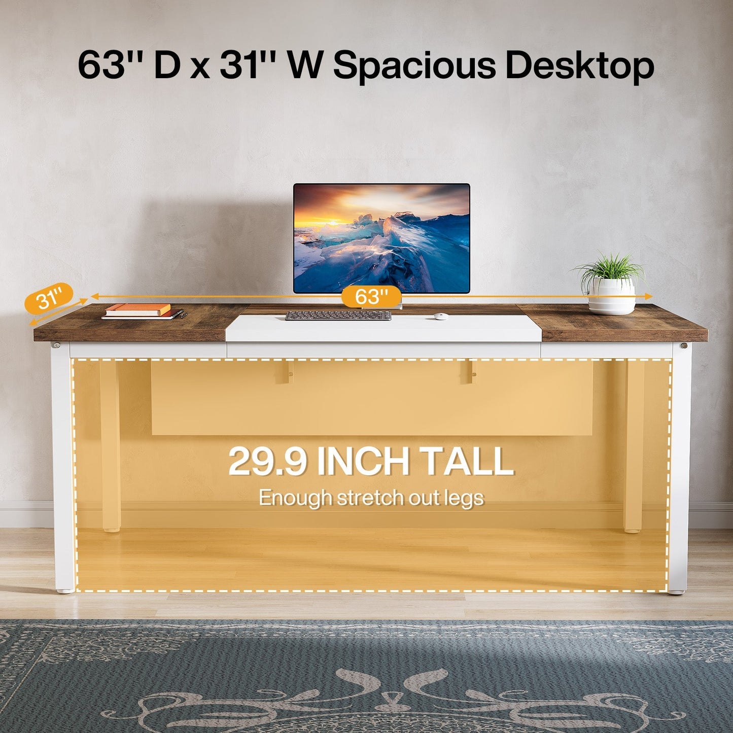 63" L-Shaped Desk, Modern Executive Computer Desk with 39" Mobile File Cabinet