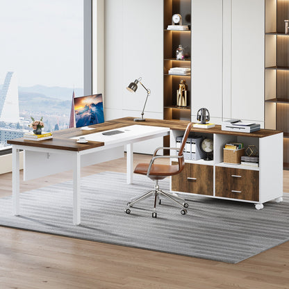 63" L-Shaped Desk, Modern Executive Computer Desk with 39" Mobile File Cabinet