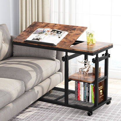 Mobile Side Table with Tiltable Drawing Board