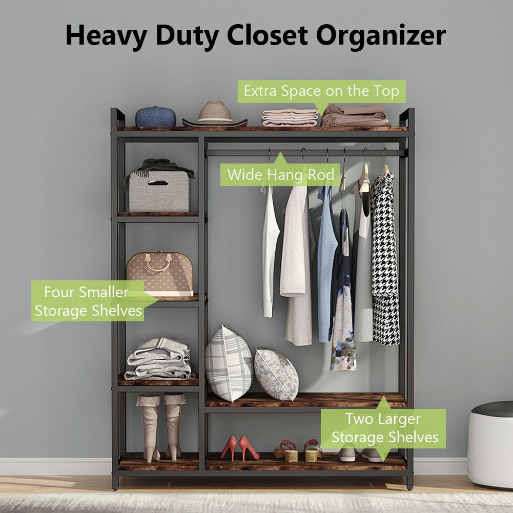 Closet Organizer with 6 Shelves and Hanging Bar