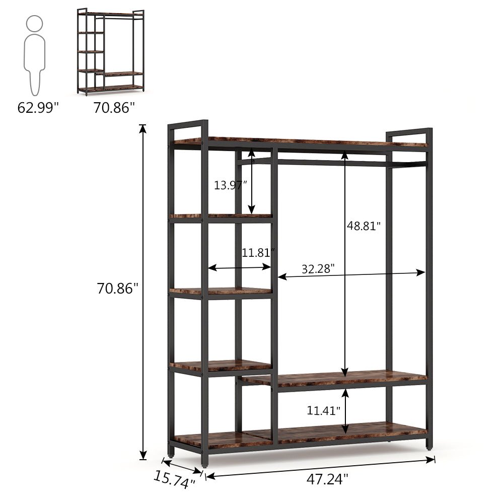 Closet Organizer with 6 Shelves and Hanging Bar