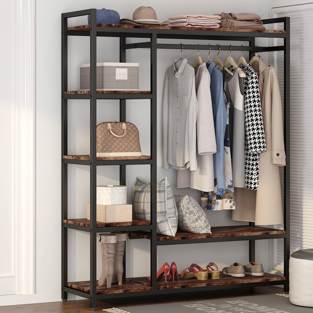 Closet Organizer with 6 Shelves and Hanging Bar