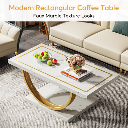 Mid Century Center Table with Faux Marble Veneer