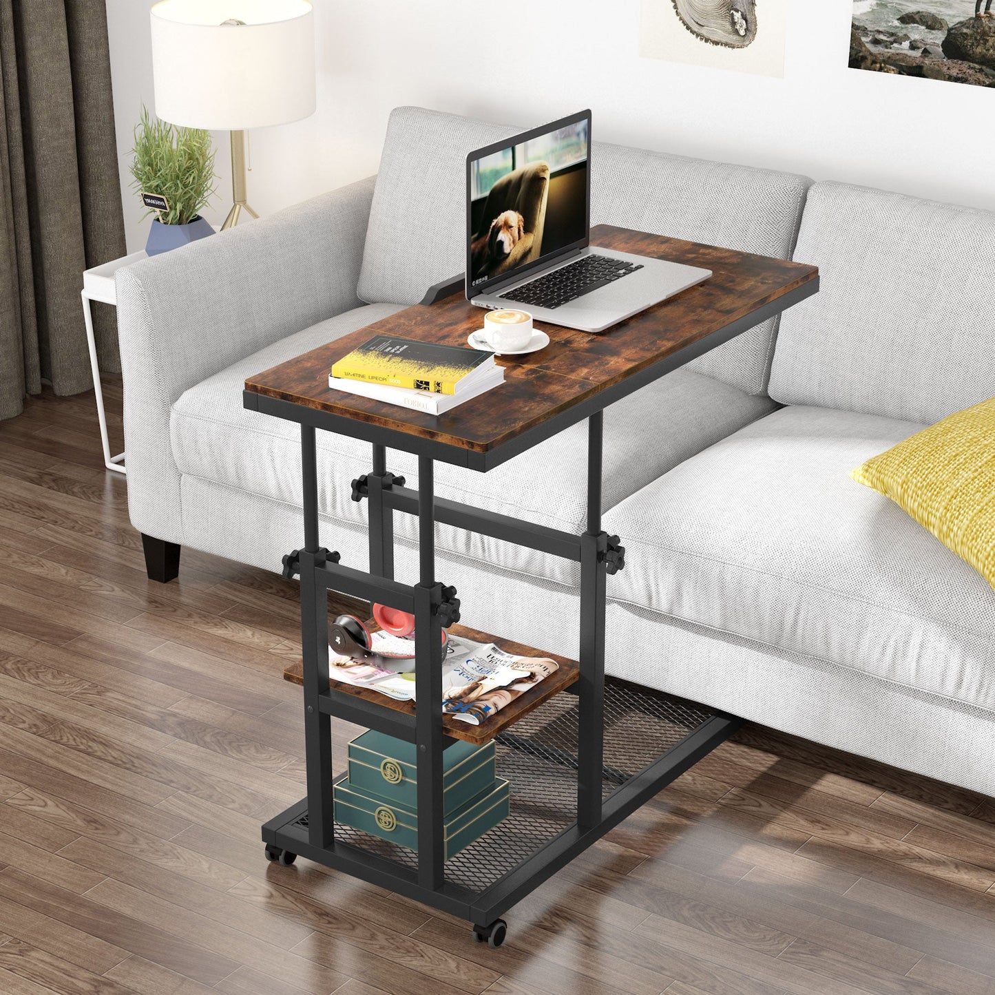 Mobile Side Table with Tiltable Drawing Board