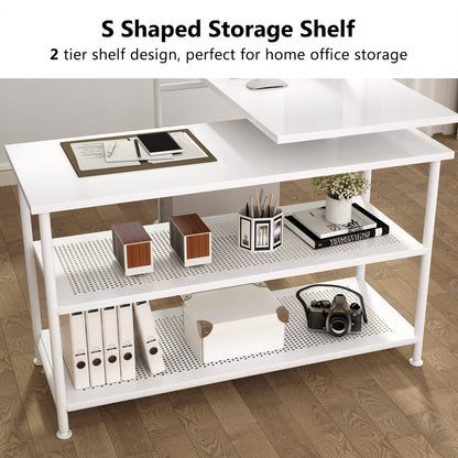 Modern L-Shaped Desk with Storage Shelves