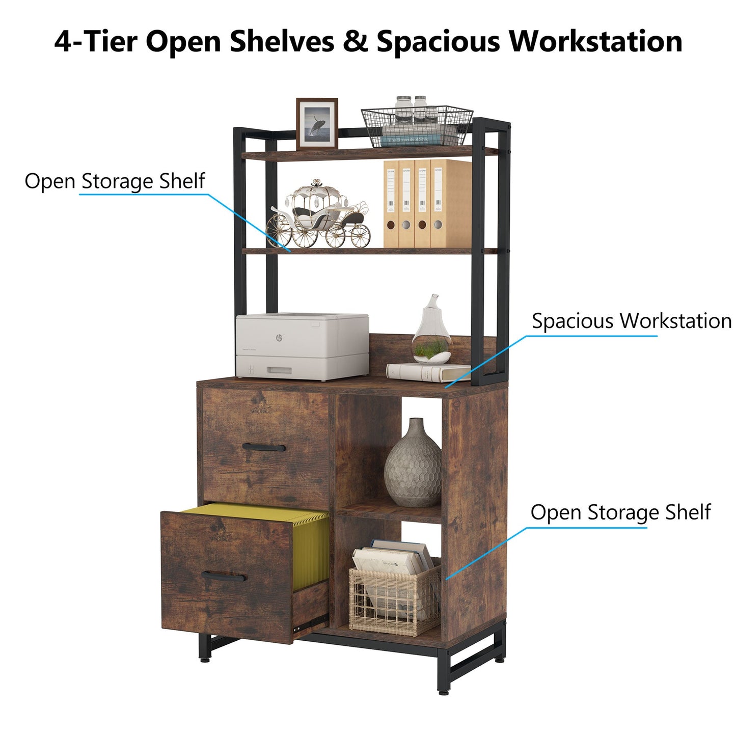 Industrial Vertical Filling Cabinet with Bookshelf