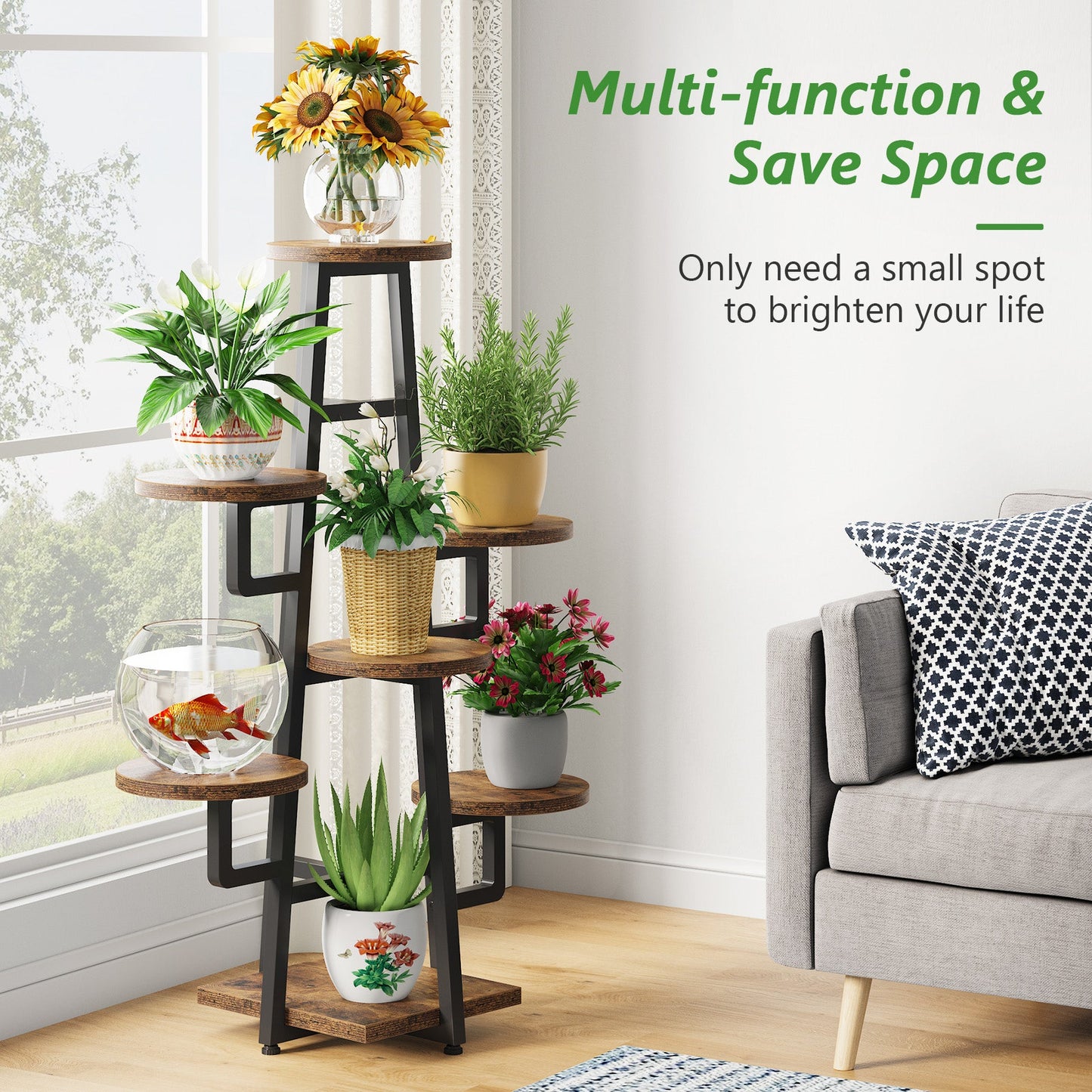 7-Tier Plant Stand, 43.3" Plant Pots Holder Rack Flower Stand