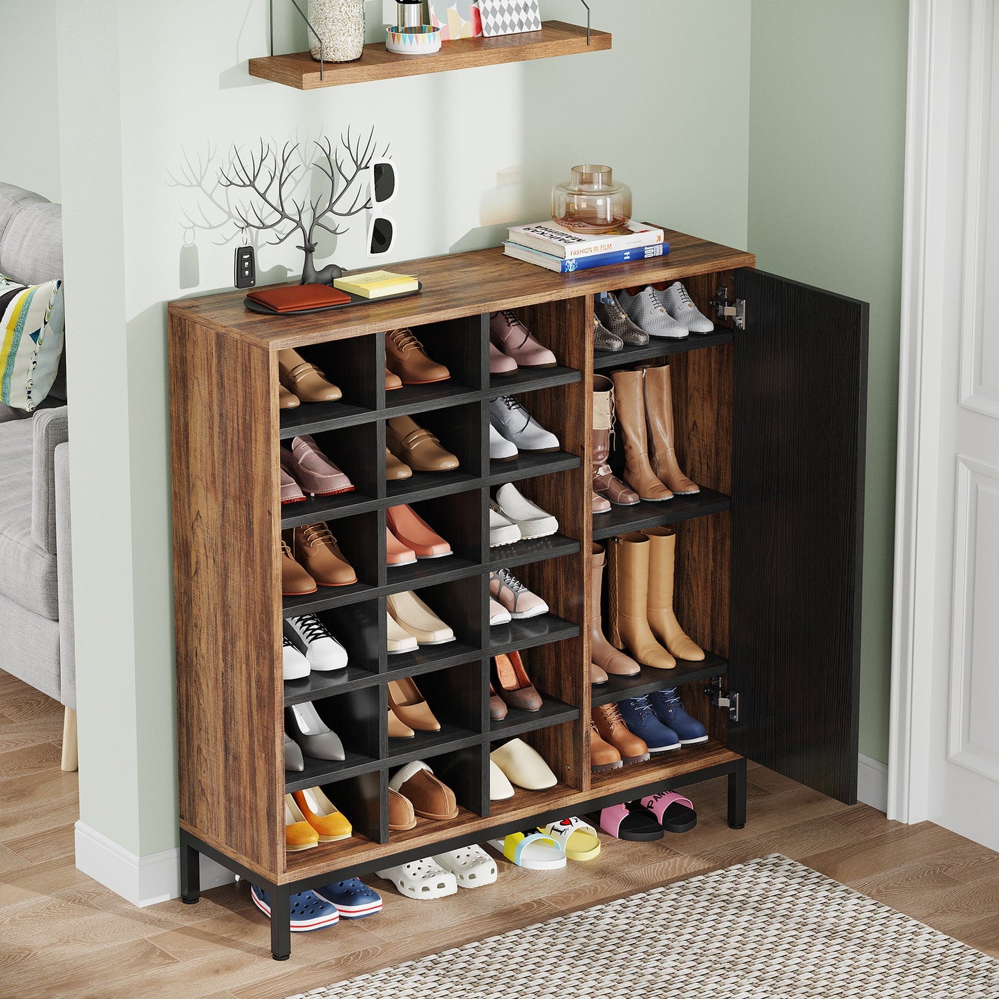 Industrial Shoe Cabinet, 6-Tier Shoe Rack with Doors & 23 Cubbies