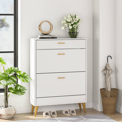 16-Pair Shoe Cabinet, Modern Shoe Storage Rack with Drawers