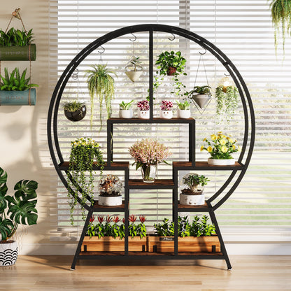 65" Tall Plant Shelf with 6 S Hanging Hooks