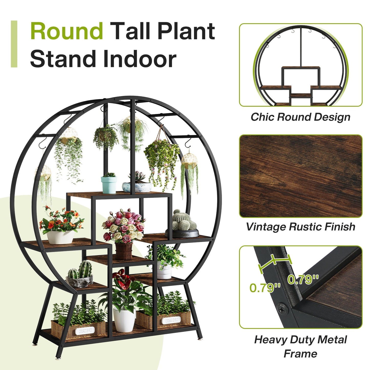 65" Tall Plant Shelf with 6 S Hanging Hooks