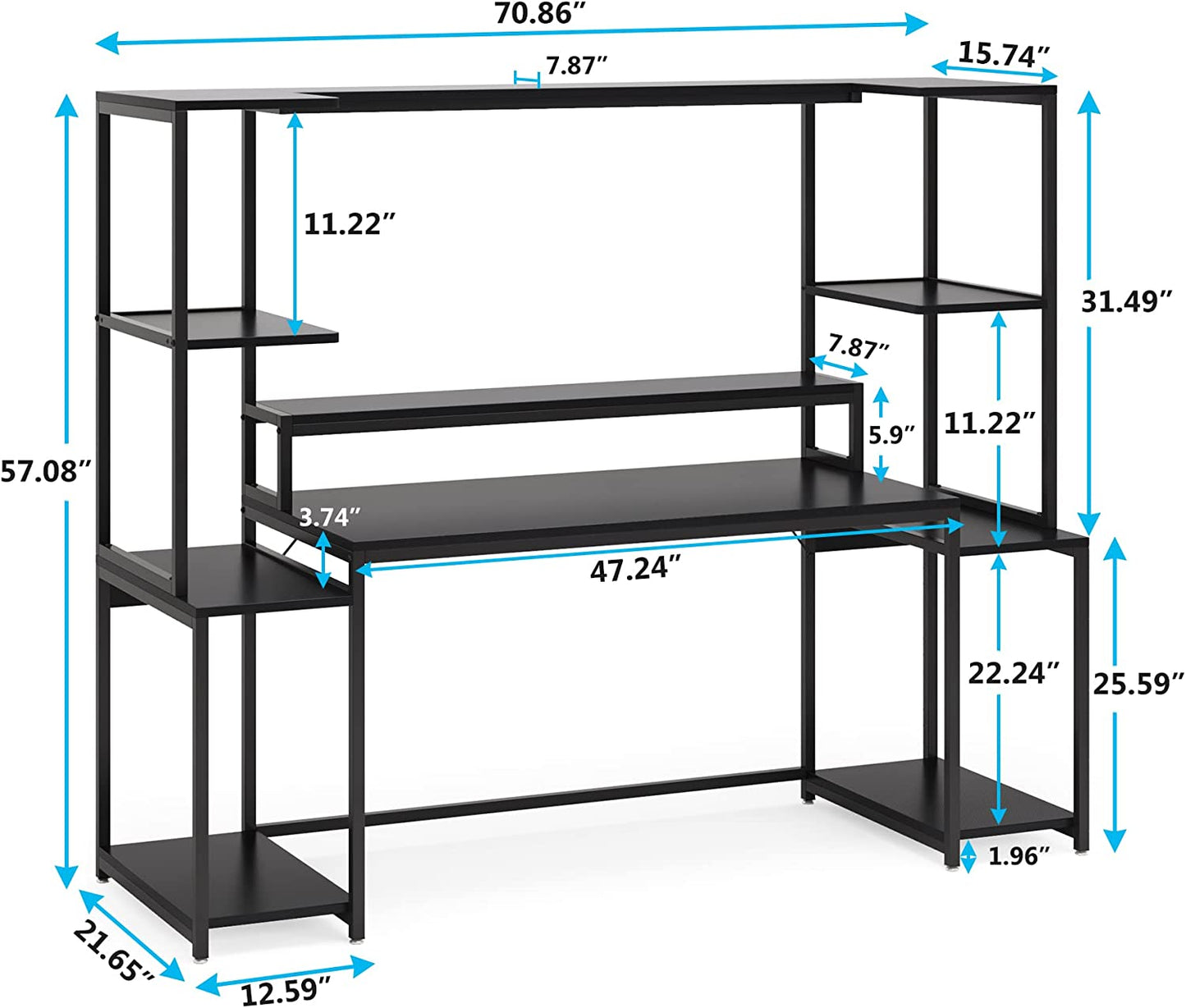 70" Gaming Desk with Hutch and Monitor Stand