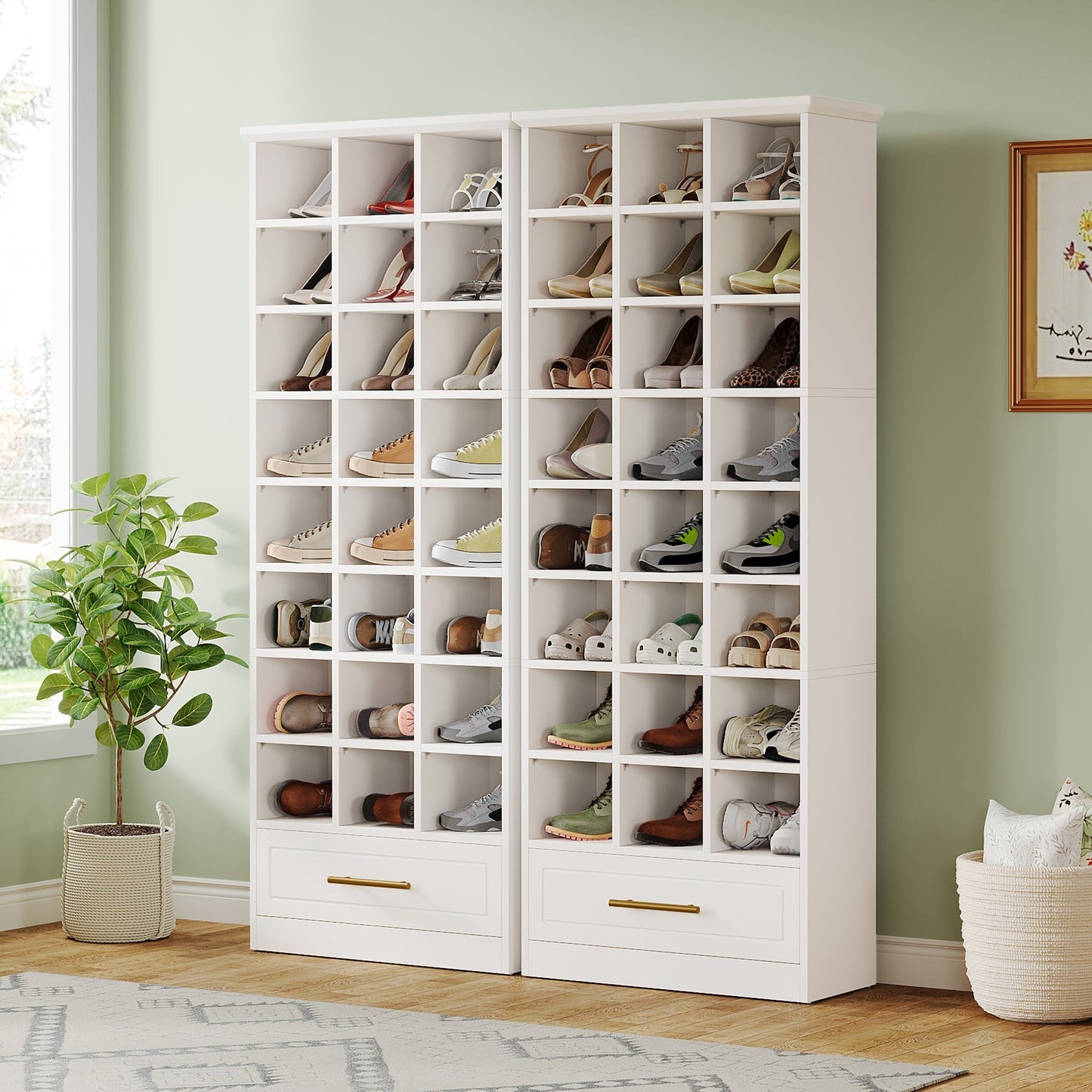 71" Shoe Rack, Freestanding Wooden 9-Tier Shoe Storage Cabinet