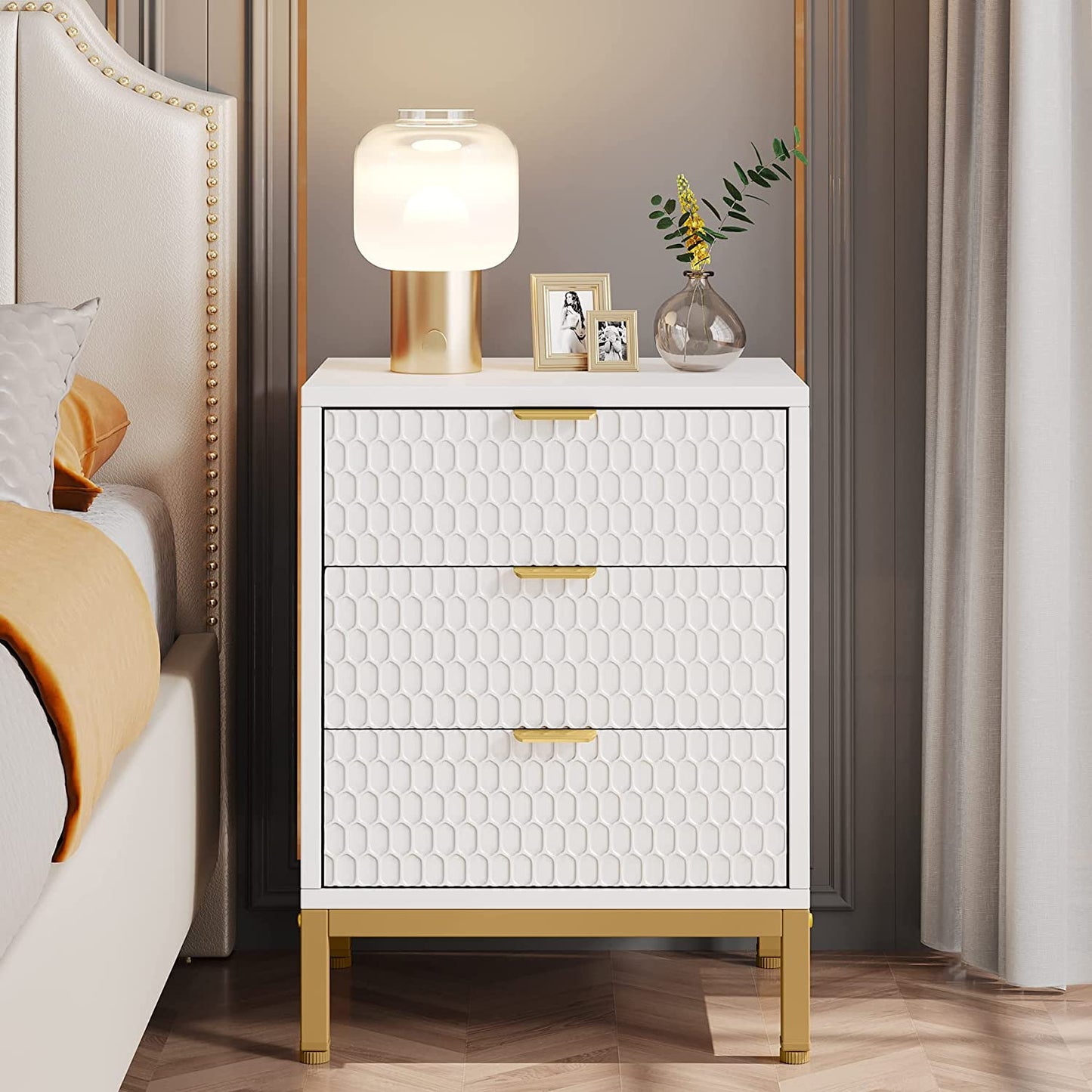 Tall Bedside Table with 3 Drawers