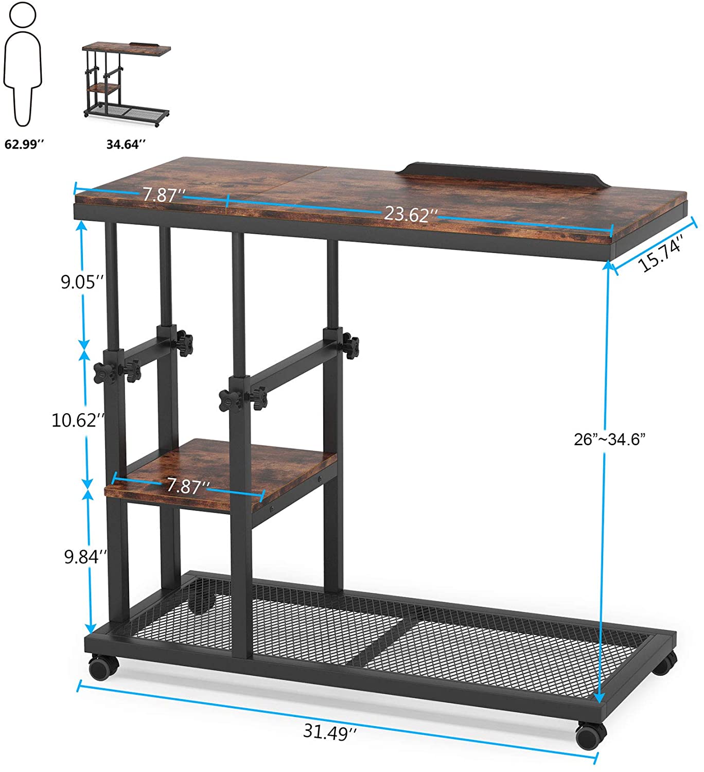 Mobile Side Table with Tiltable Drawing Board