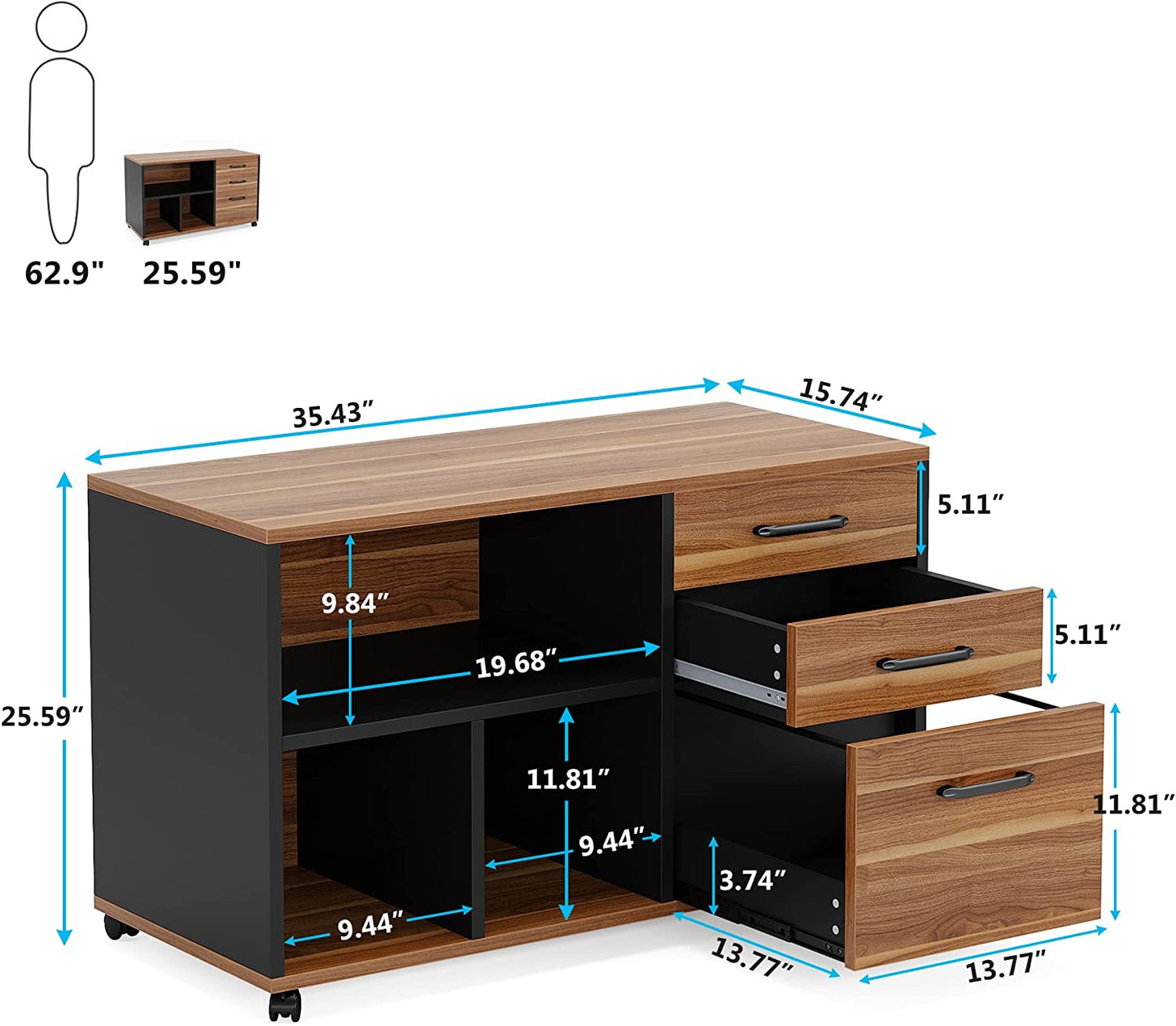 Wood Filing Cabinet with Lock Wheels