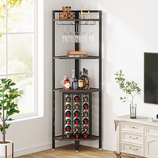 Corner Wine Rack with Glass Holder