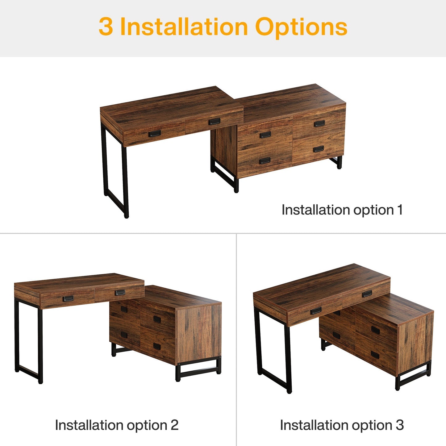 Wood Office Desk with 4-Drawer Cabinet