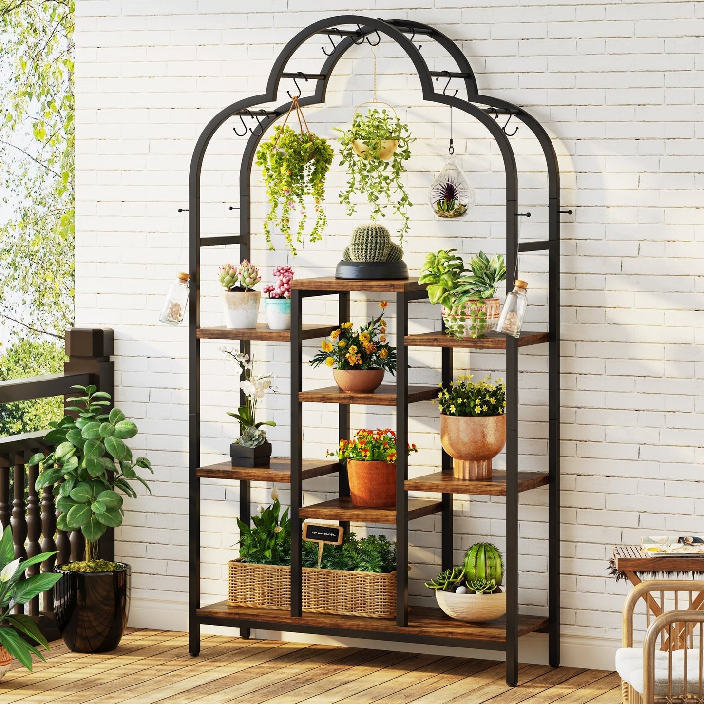 Arch Plant Stand with 10 Hanging Hooks