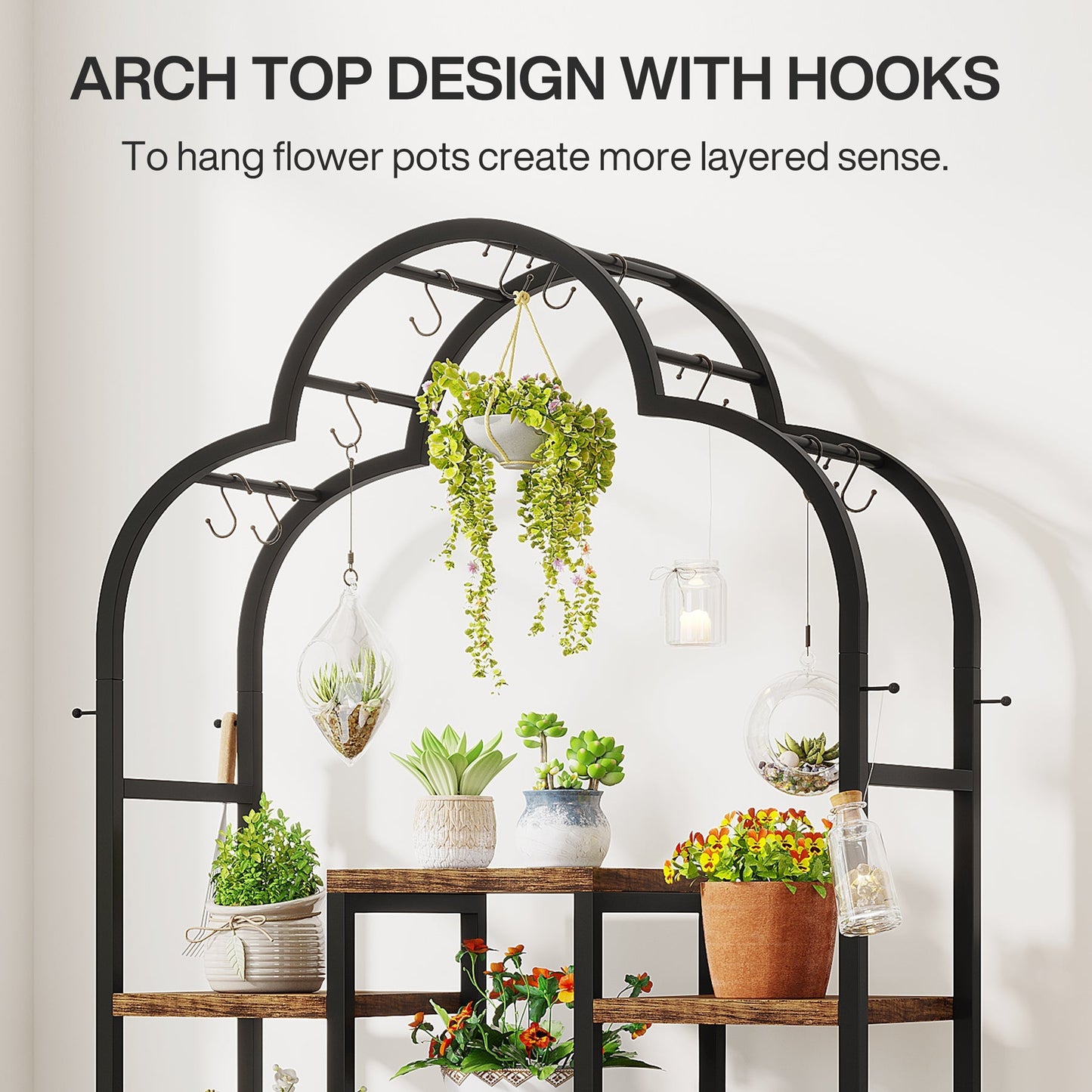 Arch Plant Stand with 10 Hanging Hooks