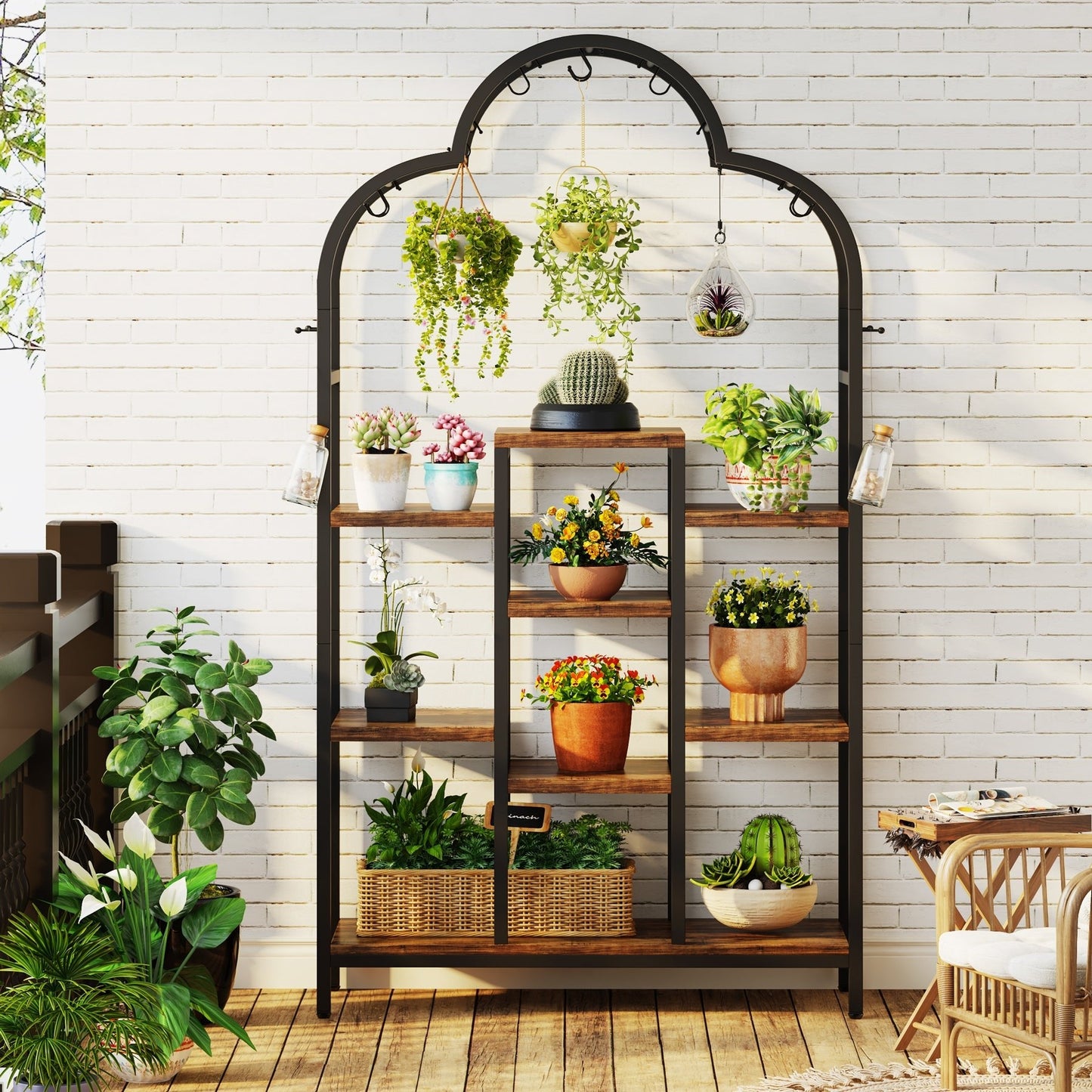 Arch Plant Stand with 10 Hanging Hooks