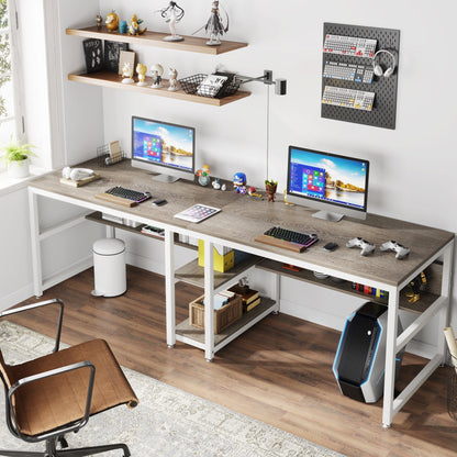 Two Person Desk Desk with Bookshelf