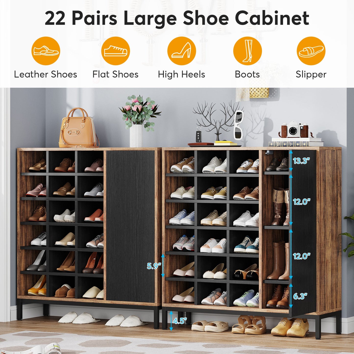 Industrial Shoe Cabinet, 6-Tier Shoe Rack with Doors & 23 Cubbies