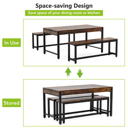 Kitchen Breakfast Table with 2 Benches & Sided Drawer