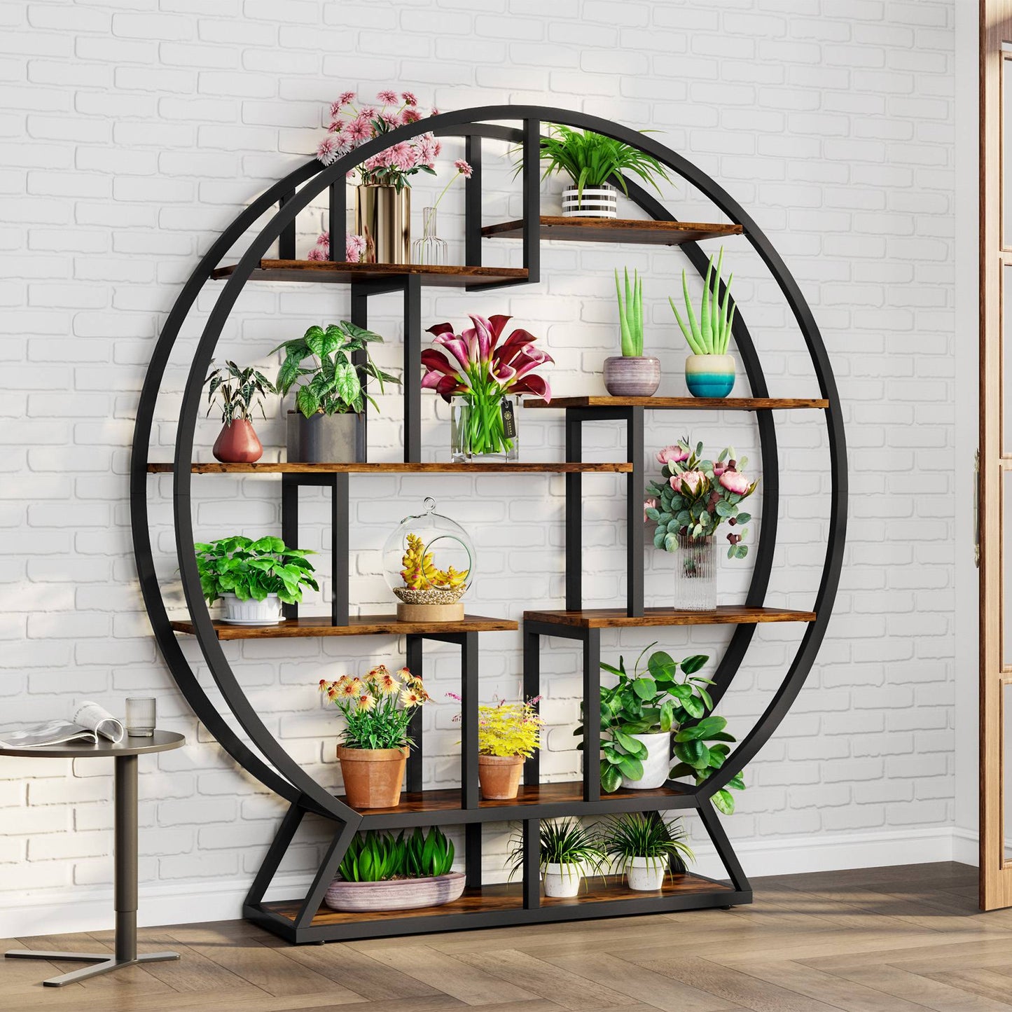 Round Plant Stand, 63" Flower Pot Plant Rack with 8 Shelves