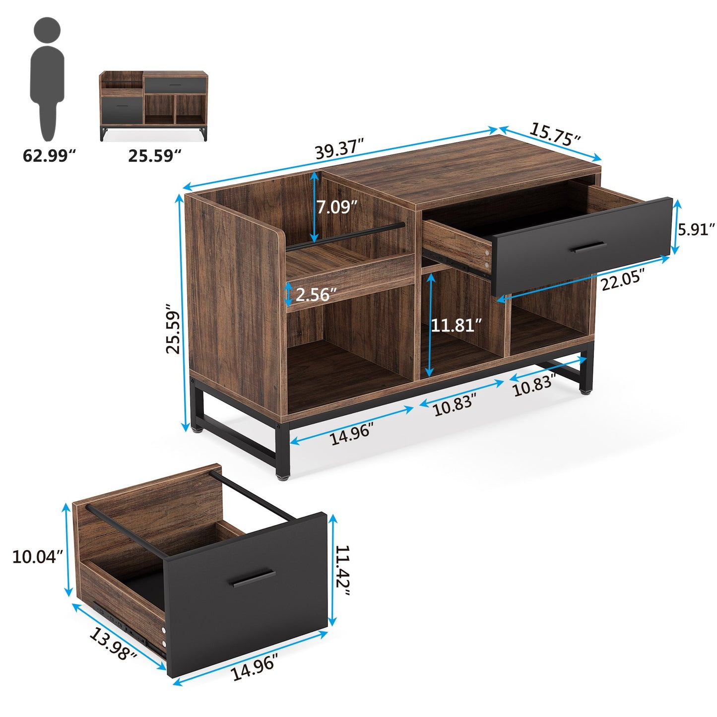 Rustic Lateral Filing Cabinet with 2 Drawers