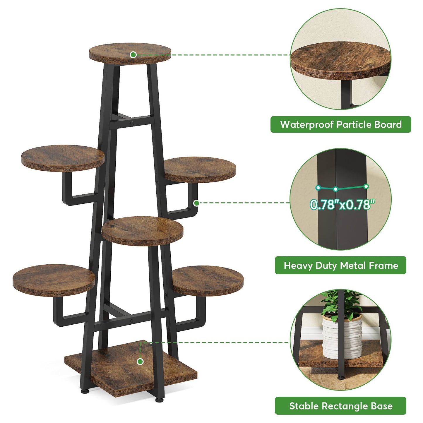 7-Tier Plant Stand, 43.3" Plant Pots Holder Rack Flower Stand