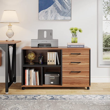 Wood Filing Cabinet with Lock Wheels