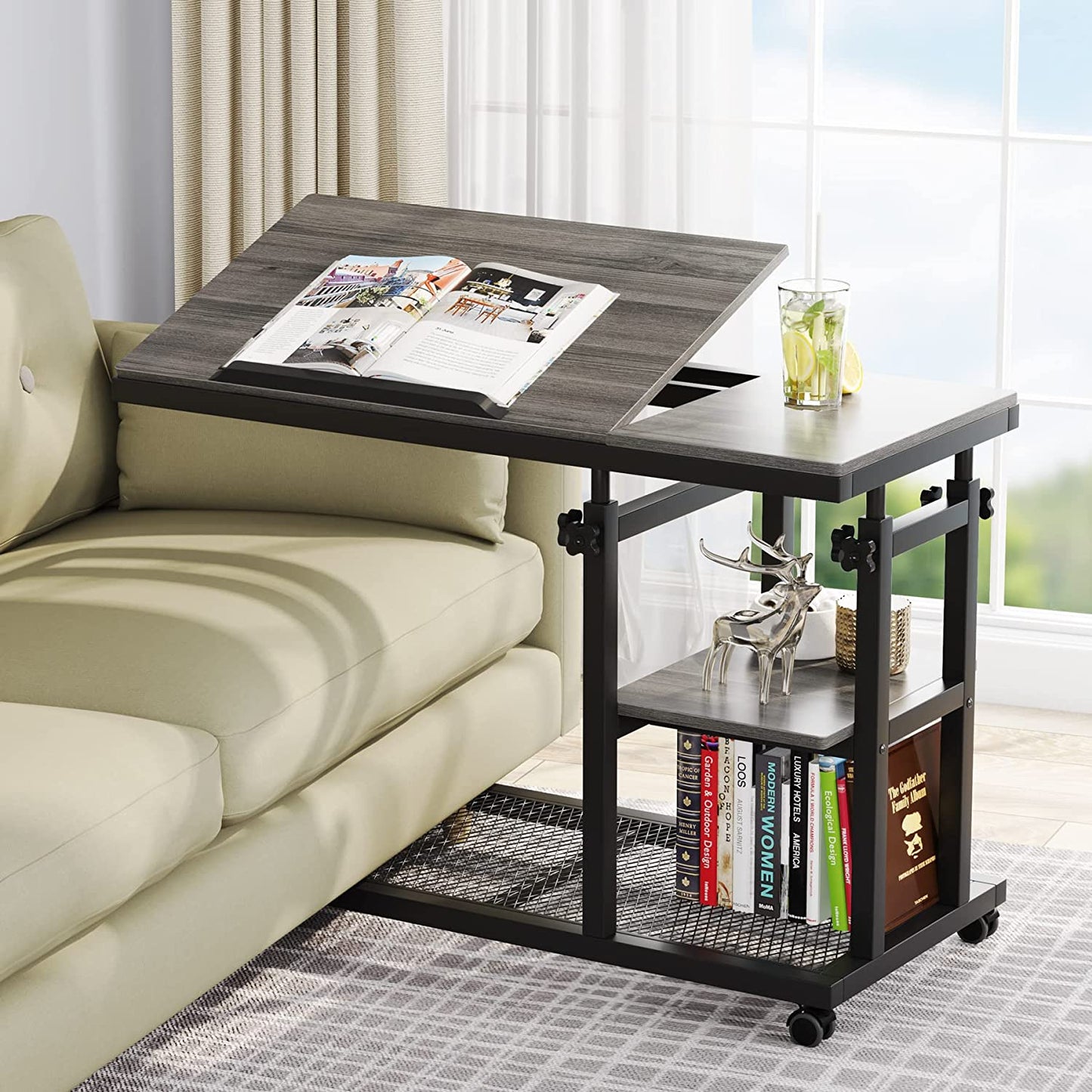 Mobile Side Table with Tiltable Drawing Board