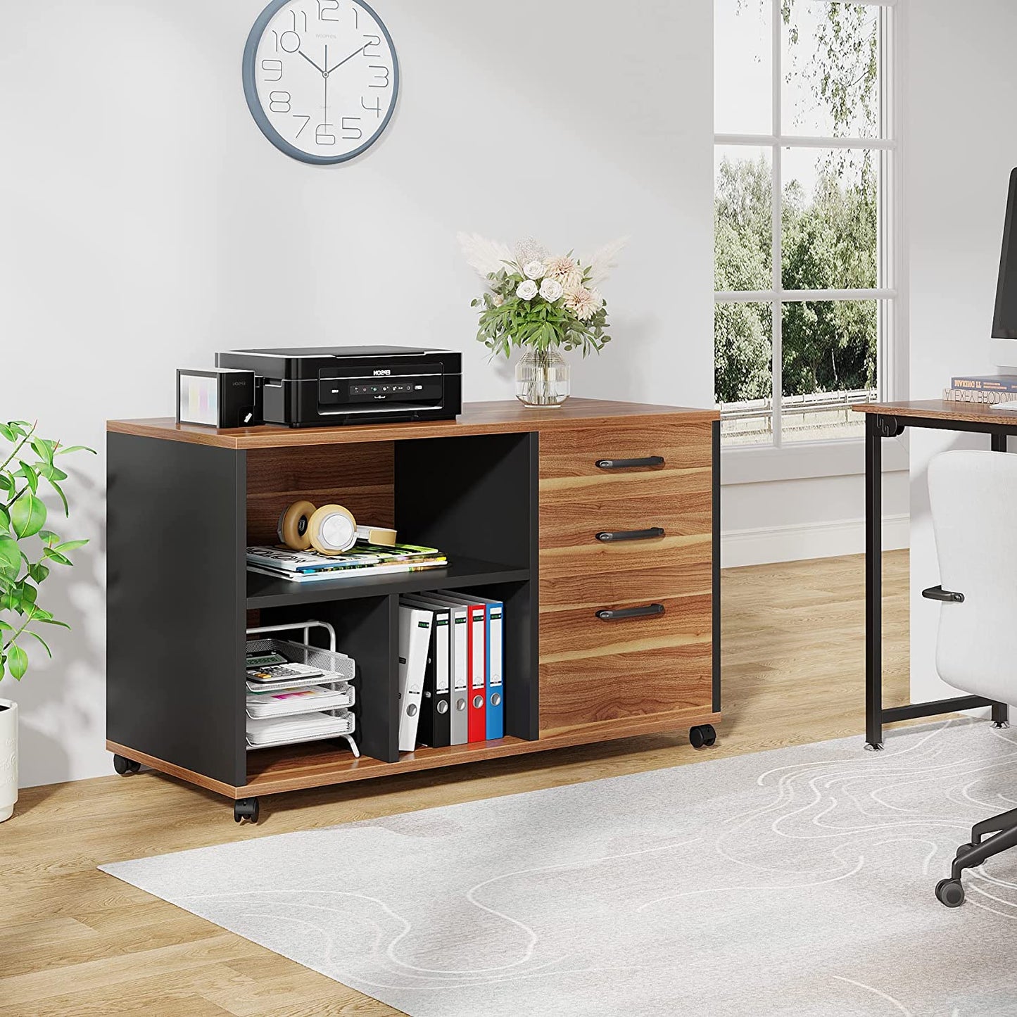 Wood Filing Cabinet with Lock Wheels