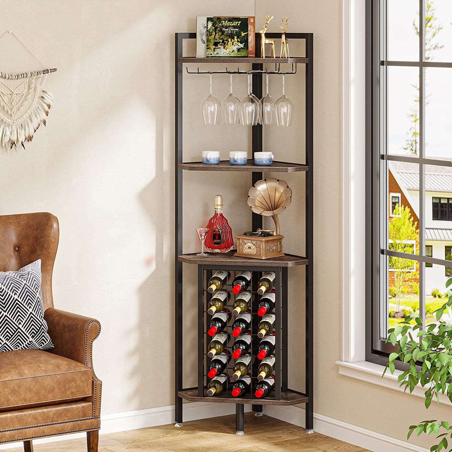 Corner Wine Rack with Glass Holder