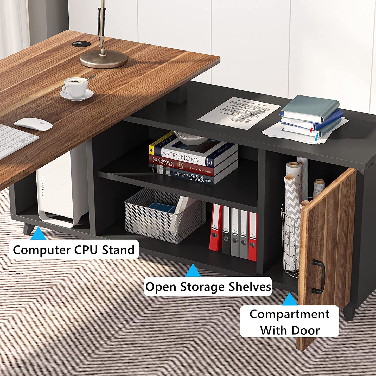 L-Shaped Desk with File Cabinet