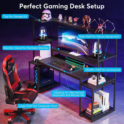 70" Gaming Desk with Hutch and Monitor Stand