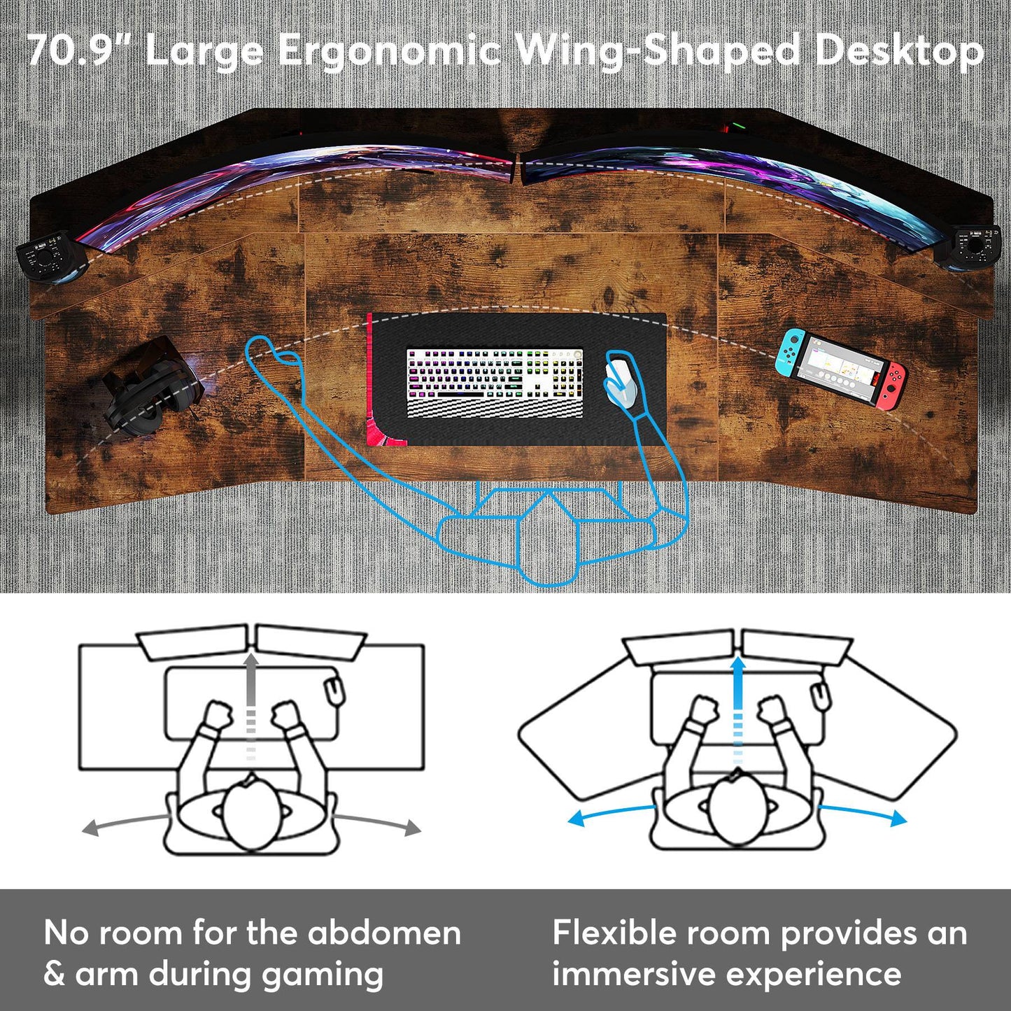 70.9" Computer Desk Study Table Gaming Desk with Monitor Stand