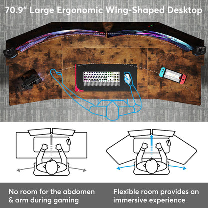 70.9" Computer Desk Study Table Gaming Desk with Monitor Stand