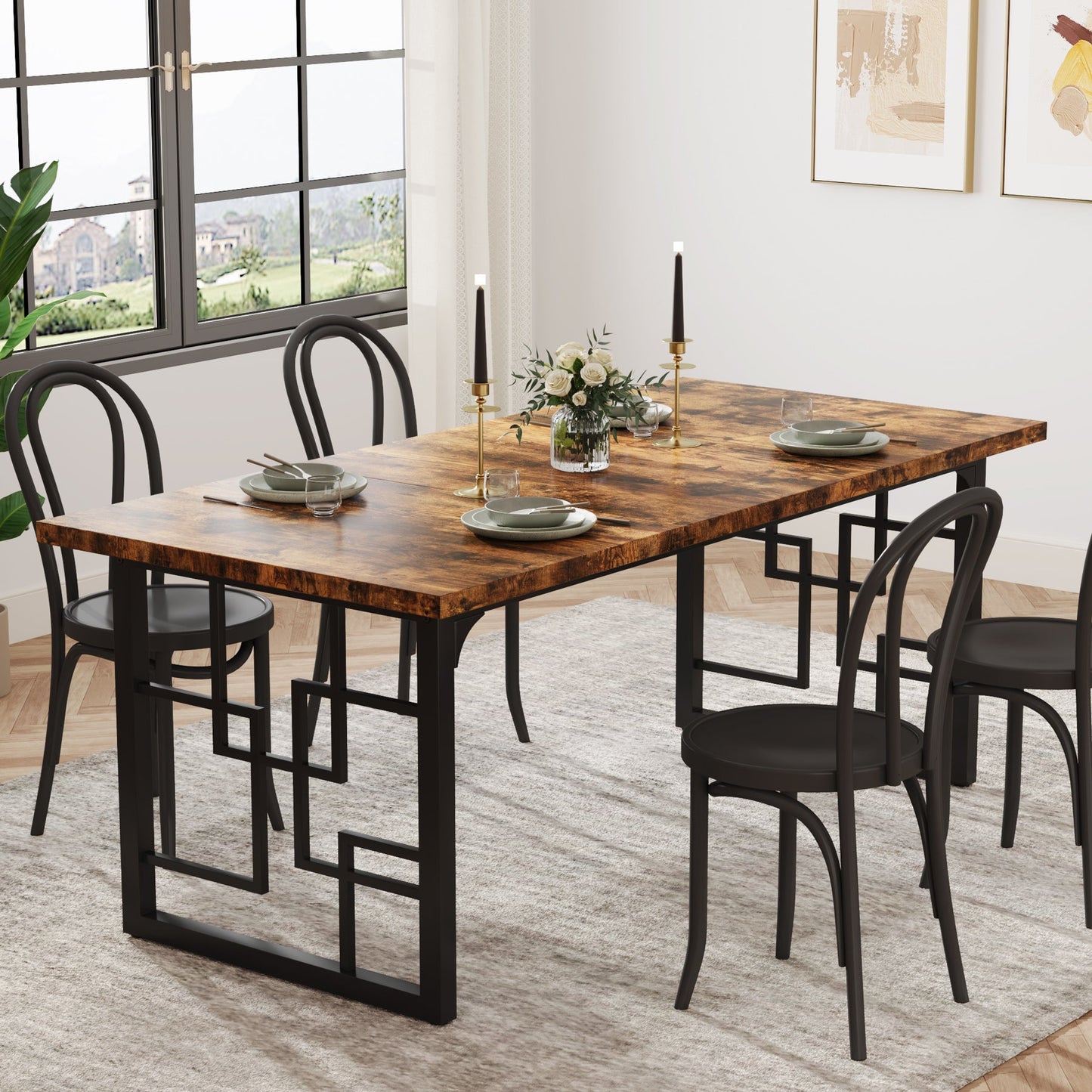 Rectangular Wooden Dinner Kitchen Table